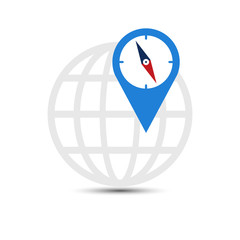 Search pointer with compass on globe icon navigation icon isolated on white background