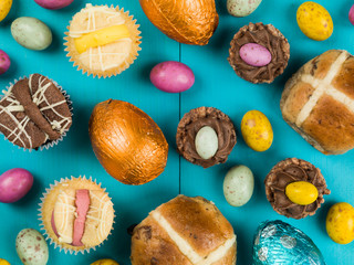 Selection of Traditional Easter Cakes and Mini Chocolate Easter Eggs