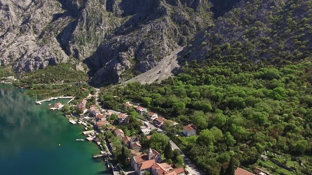 Ljuta village in the Bay of Kotor, in Montenegro. Aerial Photo with Drona.