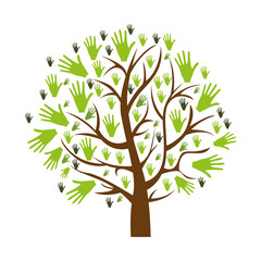 color background of tree with leaves in shape of hands vector illustration