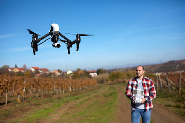 Fototapeta na wymiar Drone flying over vineyard