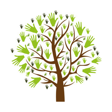 color background of tree with leaves in shape of hands vector illustration