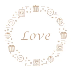 Fototapeten Cute vector illustration with different romantic sweets arranged in a circle. © aquamarine_paint