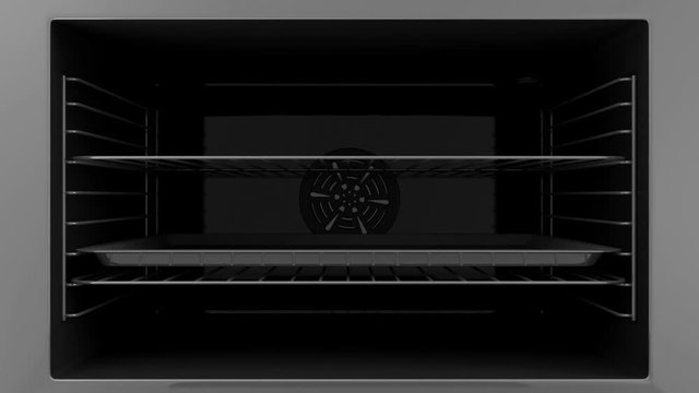 Close-up Animation of Oven Door Open with Empty Tray