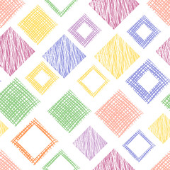 Seamless vector geometrical pattern with rhombus, squares, rectangles endless background with hand drawn textured geometric figures. Pastel Graphic illustration Template for wrapping, web backgrounds