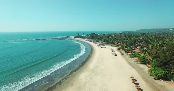 Aerial view of beach in Mandrem Goa, India.
