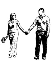 Silhouette wedding bridegroom bride embrace vector