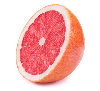 Perfectly retouched sliced half of grapefruit isolated on the white background with clipping path