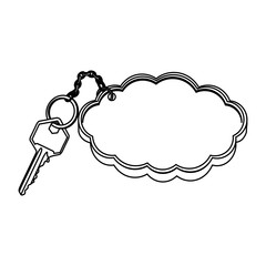 silhouette metal key with keyring in cloud shape vector illustration