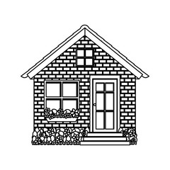 silhouette comfortable facade small house with brick wall vector illustration