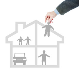 Big family in big own house with the car. Abstract conceptual image