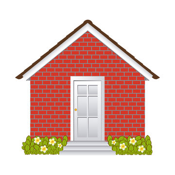 comfortable facade house with garden without windows vector illustration