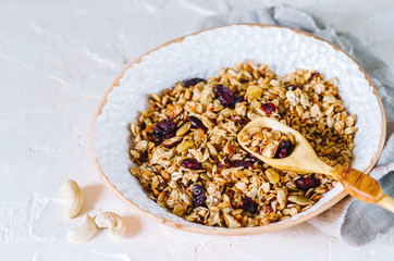 Healthy breakfast with granola and yoghurt.