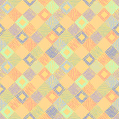 Seamless vector geometrical pattern with rhombus, squares. endless background with hand drawn textured geometric figures. Pastel Graphic illustration Template for wrapping, web backgrounds, wallpaper