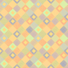 Seamless vector geometrical pattern with rhombus, squares. endless background with hand drawn textured geometric figures. Pastel Graphic illustration Template for wrapping, web backgrounds, wallpaper