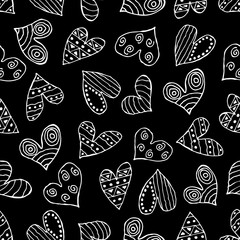 Seamless vector patterns with hearts. Background with hand drawn ornamental symbols and decorative elements. Decorative repeating ornament. Graphic illustration.Series of Love vector Seamless Patterns