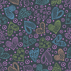 Seamless vector patterns with hearts. Background with hand drawn ornamental symbols and decorative elements. Decorative repeating ornament. Graphic illustration.Series of Love vector Seamless Patterns