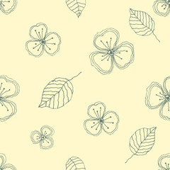 Set of seamless vector floral patterns. Yellow hand drawn background with flowers, leaves, decorative elements. Graphic illustration. Series of Hand Drawn Seamless vector Patterns.