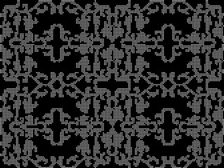 Halftone round black seamless background spiral curve flower cross vine