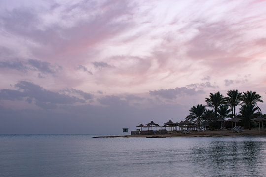 Purple sunrise on the beach in Egypt