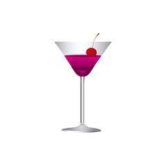 colorful realistic martini drink cocktail glass with cherry vector illustration