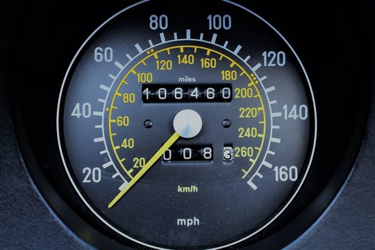 An image of a tachometer from a classic car