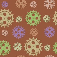 Vector seamless patterns with mechanism of watch. Creative geometric grunge backgrounds with gear wheel. Texture with cracks, ambrosia, scratches, attrition. Graphic illustration.