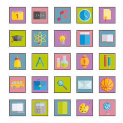 Collection of vector flat icons: schools and education. Colorful flat icons  for web, print or mobile apps design