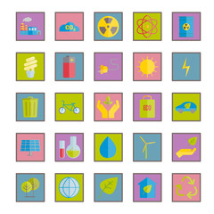 Collection of ecology and environment protection vector flat icons for web, mobile apps design