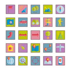 Collection of gps navigation and travel flat icons for web, mobile apps design