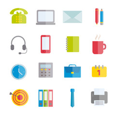 Collection of vector flat icons of office supplies. Modern flat icons for web, print, mobile apps design