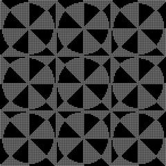 Halftone round black seamless background round cross spiral geometry