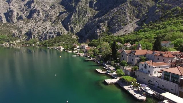 Ljuta village in the Bay of Kotor, in Montenegro. Aerial Photo with Drona.
