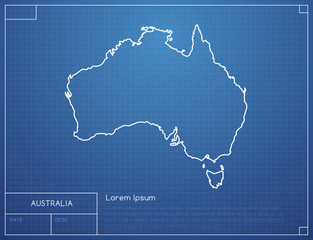 Bluperint drawing with map of Australia vector illustration