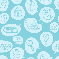 Thin shopping retail line white seamless pattern e-commerce online store and marketplace design background trendy modern style vector illustration.