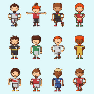 National Euro Cup soccer football teams vector illustration and world game player captain leader in uniform sport men isolated characters.