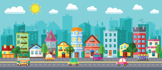 Naklejka premium City Street in a Flat Design