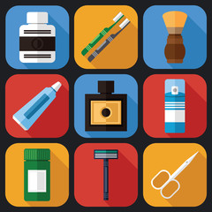 Men shaving icons set in a flat design