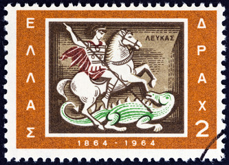  St. George slaying dragon, emblem of Lefkada island (Greece 1964)