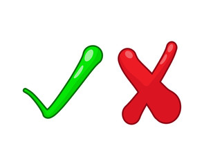 Right and wrong check mark signs on white background