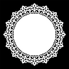 Lace round paper doily, lacy snowflake, greeting element, laser cut  template, doily to decorate the cake,  vector illustrations.