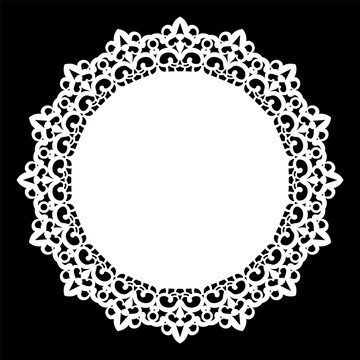Lace round paper doily, lacy snowflake, greeting element, laser cut  template, doily to decorate the cake,  vector illustrations.