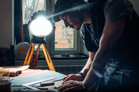 Hand made leather. low key photo