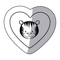 sticker tiger animal inside line heart, vector illustration