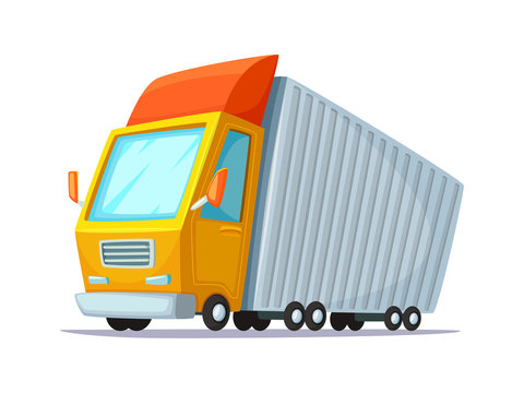 Cartoon vector illustration. Concept design of delivery truck. Lorry for transportation of goods and containers