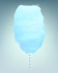 Blue cotton candy. Realistic sugar cloud with striped stick. Vector isolated object illustration. - 142822476
