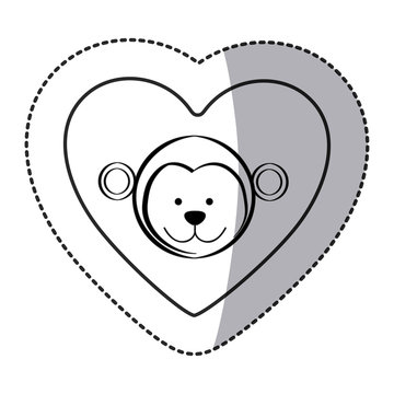 sticker monkey animal inside line heart, vector illustration