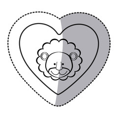 sticker lion animal inside line heart, vector illustration