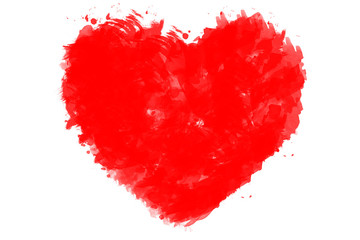 Painted watercolor beautiful red heart on a white isolated background