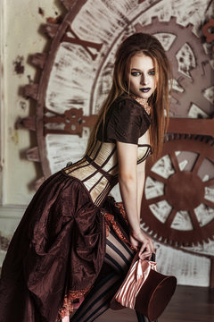 Portrait of a beautiful steampunk woman